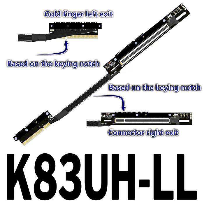 ADT‑Link 30CM PCIe 5.0 X8 To X16 Extension Cable With Buckle Dual Reverse Side‑Bend For AMD NVIDIA GPU 