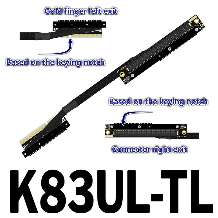 ADT‑Link Dual Reverse Side‑Bend PCIe 5.0 X8 To X16 Extension Cable Compatible With AMD NVIDIA Graphics Cards 30CM