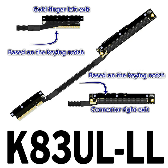 ADT‑Link Dual Reverse Side‑Bend PCIe 5.0 X8 To X16 Extension Cable Compatible With AMD NVIDIA Graphics Cards 30CM