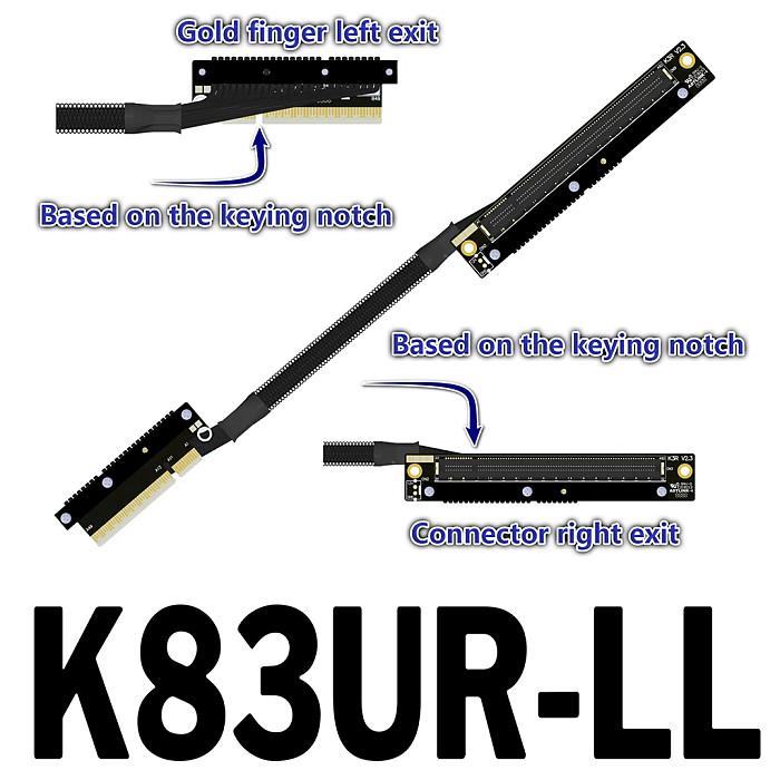 ADT‑Link Dual Reverse Side‑Bend PCIe 5.0 X8 To X16 Extension Cable Compatible With AMD NVIDIA Graphics Cards 30CM