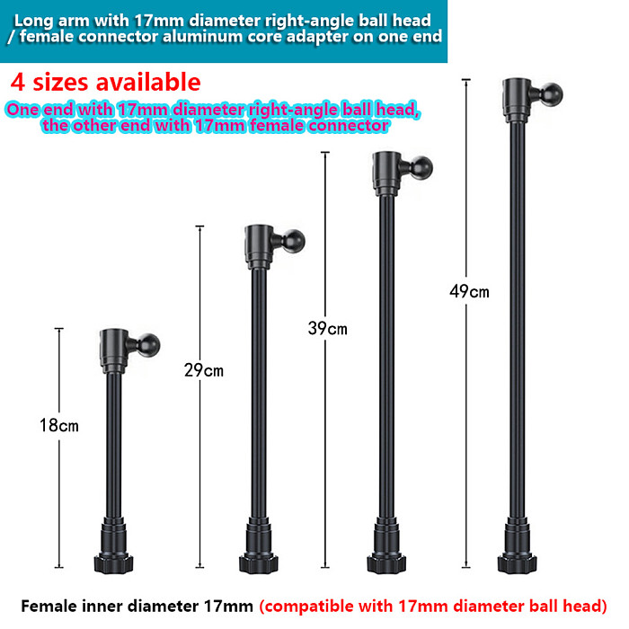 Plastic Hose Extension Rod,17mm Right‑Angle Ball Head & 17mm Female Socket,Aluminum Core Rubber‑Coated Accessory