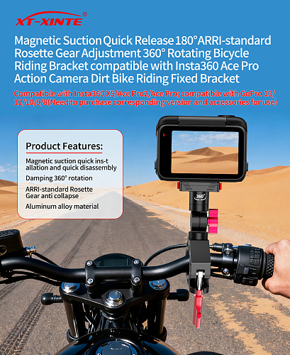 XT-XINTE Magnetic Quick‑Release Arri‑Tooth Anti‑Fall Aluminum Alloy Handlebar Photography Crab Clamp Mount, Compatible with Insta360 Ace Pro 2 / Ace Pro 1, X5 X6 Panoramic Action Camera & Accessories