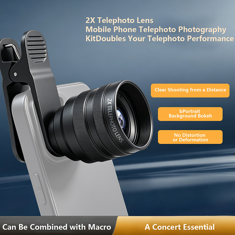 2X Telephoto Lens for Smartphone, External Teleconverter Lens, Professional Photography, Compatible with iPhone & Android For Concert & Sports Shooting