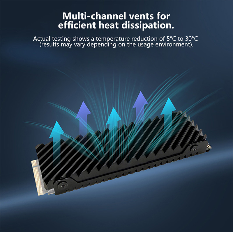 Full Aluminum M.2 SSD Heatsink, High-Performance Cooling Armor with Strong Airflow, Fast Heat Dissipation, Solid State Drive Cooler for PC & PS5