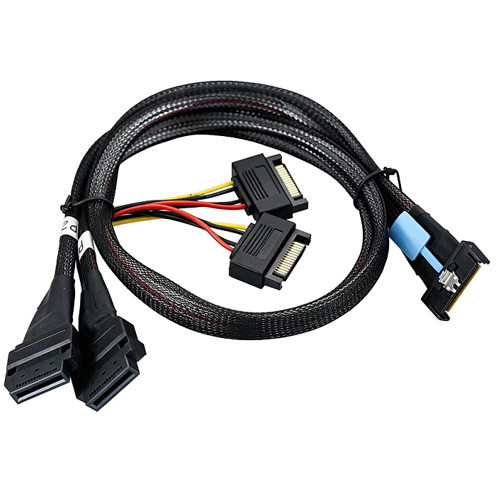 MCIO 8i 74-Pin to 2x GEN-Z 1C 56-Pin Adapter Cable, Screw-Lock Female Connector, with 15-Pin SATA Power Cable, PCIe 5.0 High-Speed Data Transfer Cable for Server & Data Center