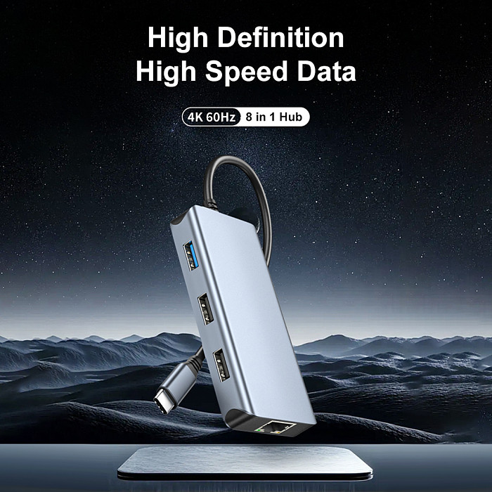 8-in-1 Multi-Function USB Hub Dock, 4K@60Hz Compatible -HDMI Display Output, Compatible with Laptop, Tablet & External Monitor