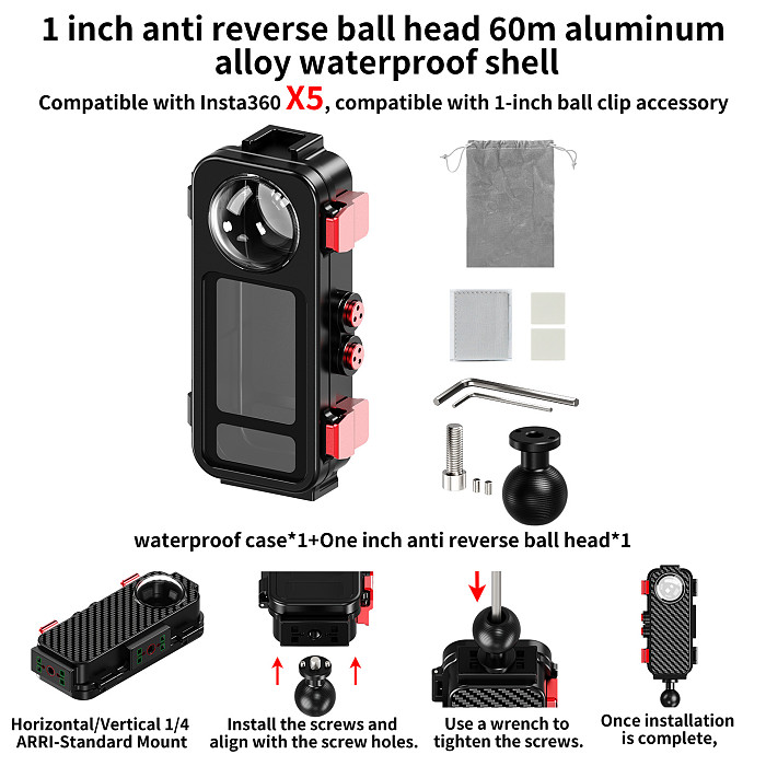 XT-XINTE 60M Waterproof Dive Case for Insta360 X5, Aluminum Alloy, Magnetic Quick-Release, Horizontal & Vertical Shooting
