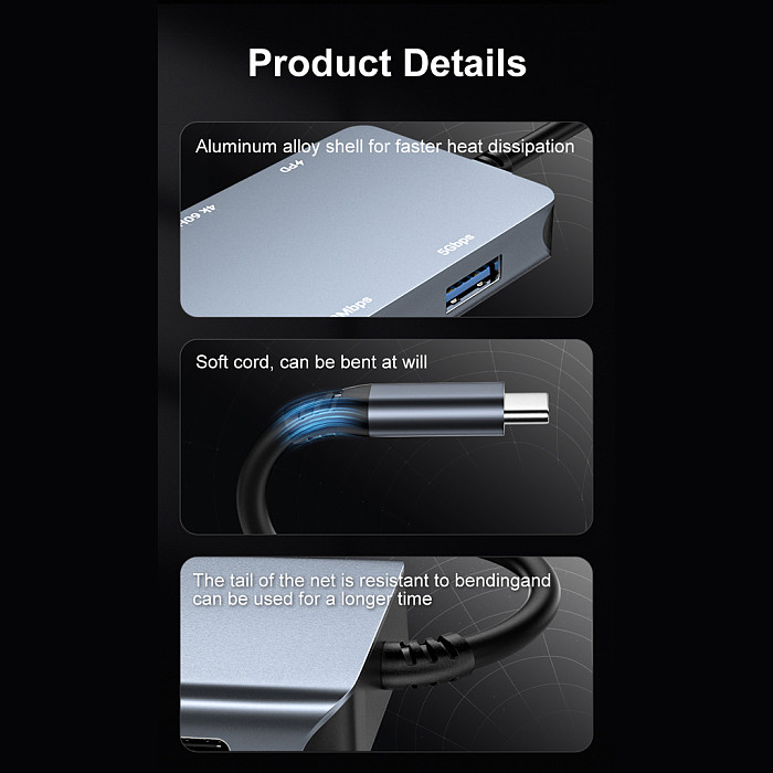 8-in-1 Multi-Function USB Hub Dock, 4K@60Hz Compatible -HDMI Display Output, Compatible with Laptop, Tablet & External Monitor