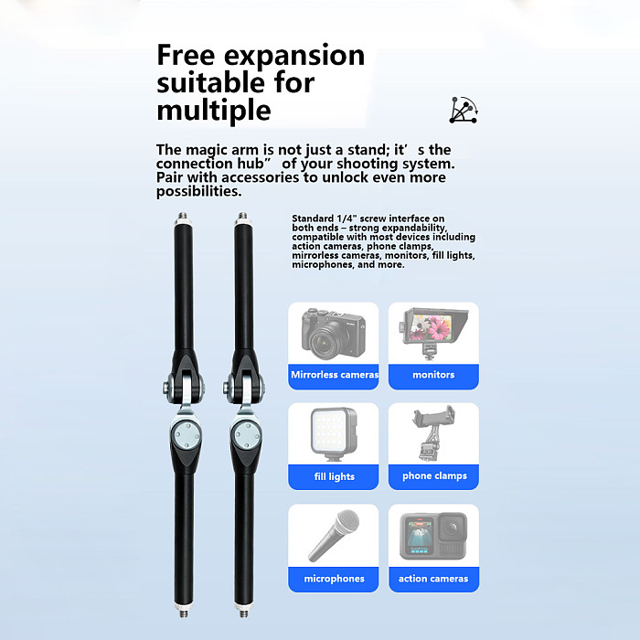 Photography Magic Arm Bracket Aluminum Alloy 1/4 Inch Thread 360 Swivel Camera Extension Fixed Arm 