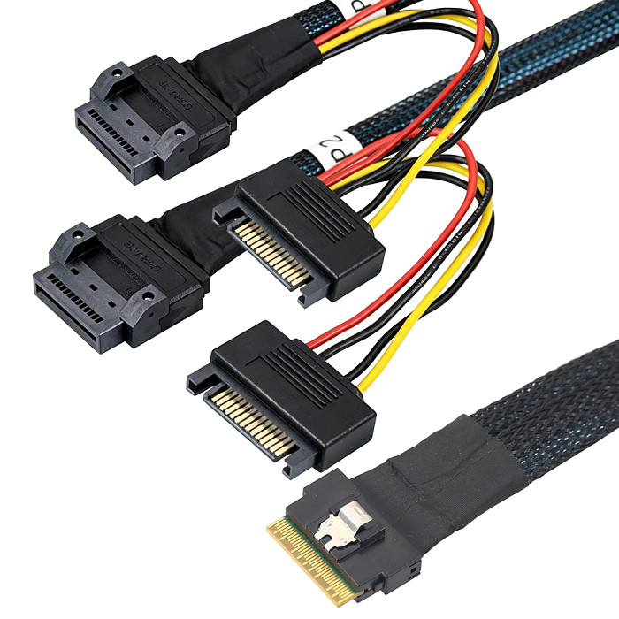 PCIE Slimline ABS Shell SFF‑8654 8i 8X to 2‑Port GEN‑Z 1C Adapter Cable With Screw Mount Holes