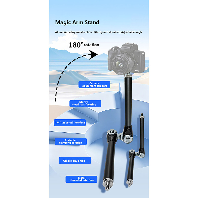 Photography Magic Arm Bracket Aluminum Alloy 1/4 Inch Thread 360 Swivel Camera Extension Fixed Arm 