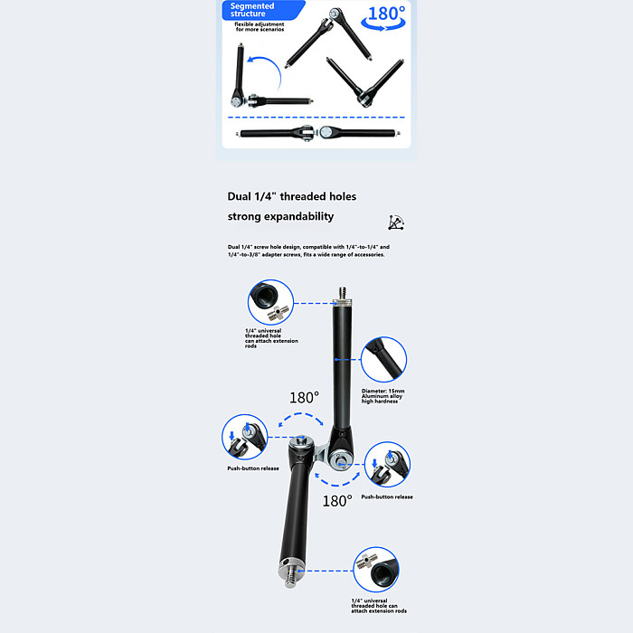 Photography Magic Arm Bracket Aluminum Alloy 1/4 Inch Thread 360 Swivel Camera Extension Fixed Arm 