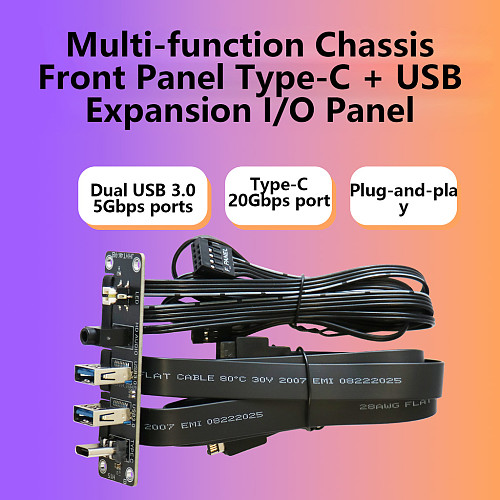 USB Front Panel I/O Extension Cable for PC Motherboard, USB-A & USB-C 20Gbps, Audio Jack, Power Switch, 5-in-1 Front Panel Header Breakout Cable, PC Case Internal Wiring - T4K