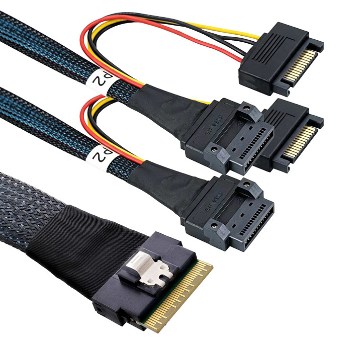 PCIE Slimline ABS Shell SFF‑8654 8i 8X to 2‑Port GEN‑Z 1C Adapter Cable With Screw Mount Holes