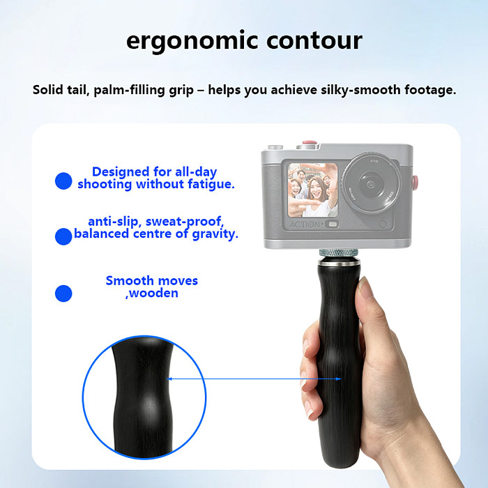 Wood Photography Hand Grip Aluminum Alloy Top Base Sweat‑Resistant Anti‑Slip Stable Handle For DSLR Phone