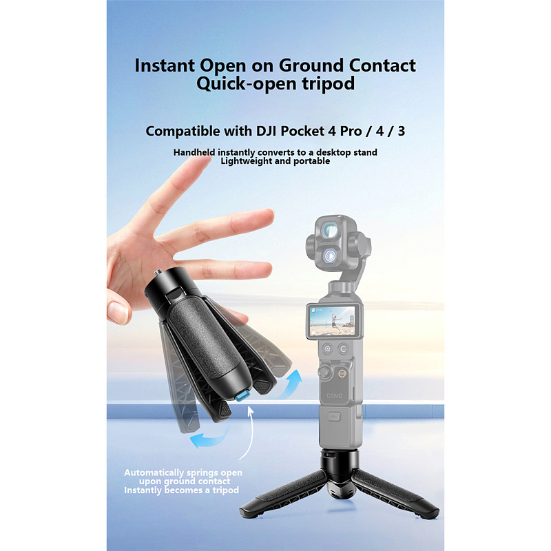 One-Click Auto Open Mini Tripod Stand, Compatible with DJI Pocket 4P/3/2 & Insta360 Luna, Lightweight Desktop Action Camera Holder, Vlog & Live Streaming Bracket