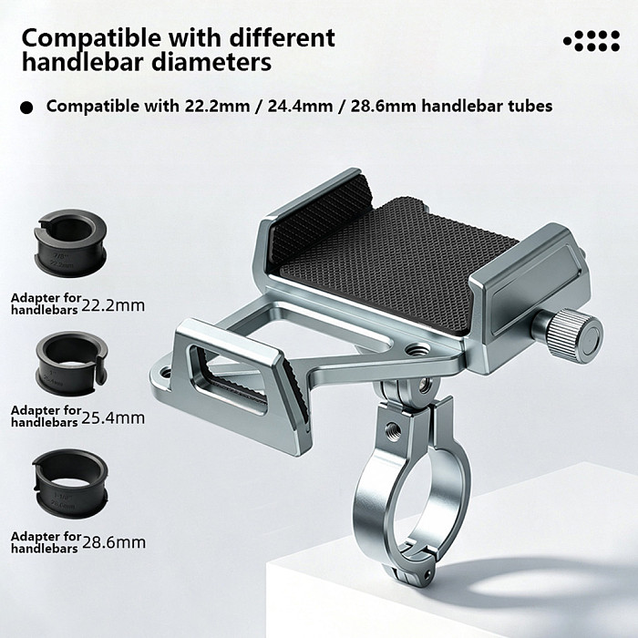 Aluminum Alloy Bike Phone Mount, Shockproof Universal Handlebar Holder, for Bicycle Motorcycle E-Bike, GPS Navigation