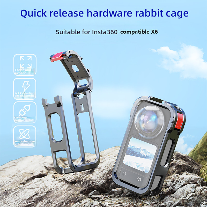 Aluminum Alloy Metal Cage Magnetic Quick-Release Frame for Insta360 X6
