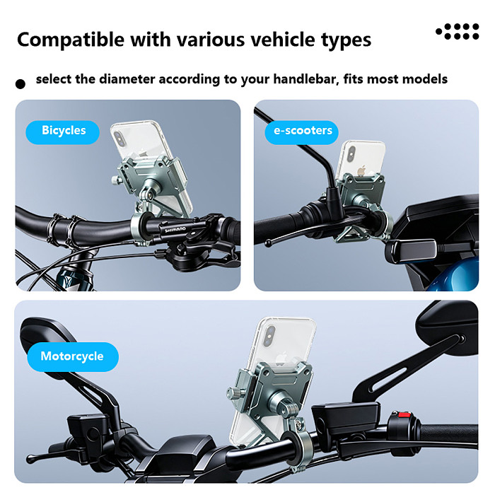 Aluminum Alloy Bike Phone Mount, Shockproof Universal Handlebar Holder, for Bicycle Motorcycle E-Bike, GPS Navigation