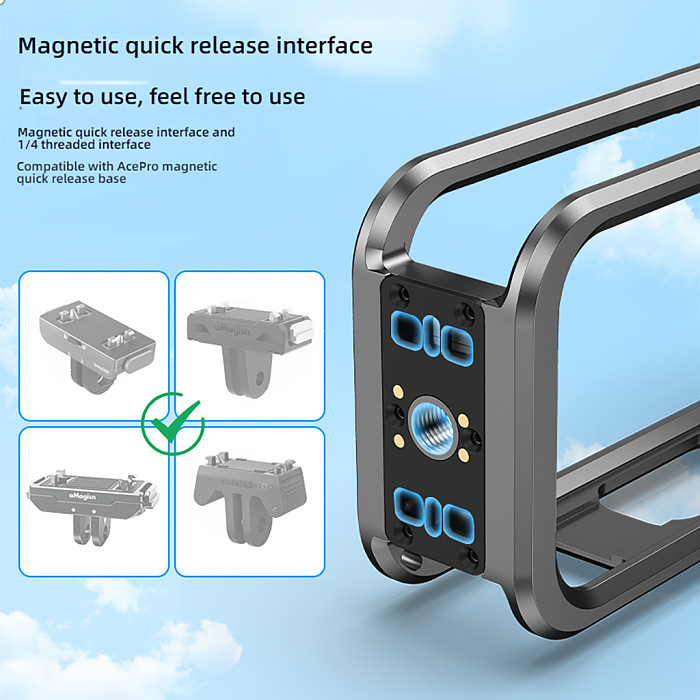 Aluminum Alloy Metal Cage Magnetic Quick-Release Frame for Insta360 X6