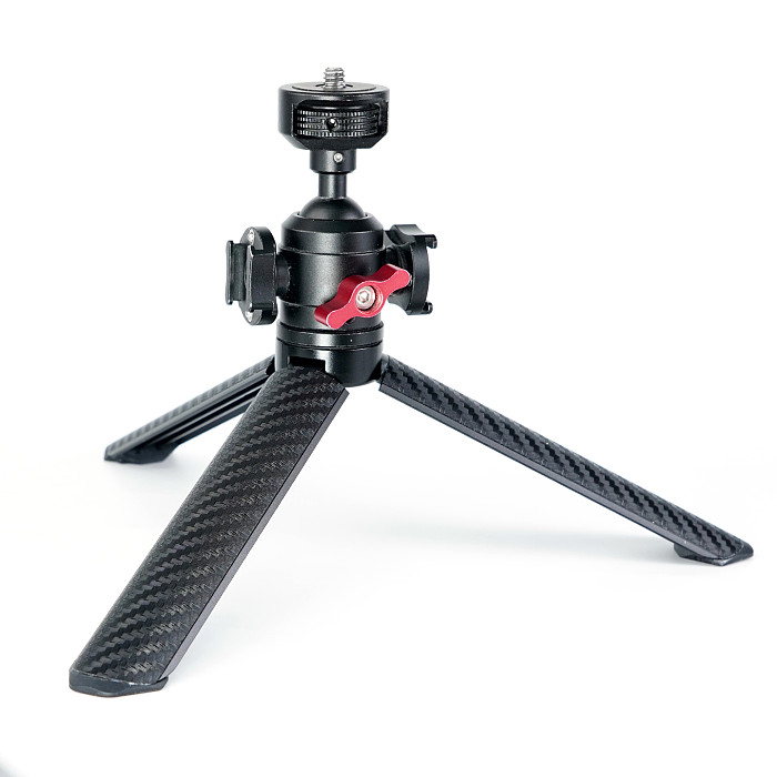 XT-XINTE Aluminum Alloy Damping Magnetic Rotatable Dual Cold‑Shoe Ball‑Head Tripod W/1/4  Quick‑Release Mount ,Selfie‑Stand For Camera Phone Mic Fill‑Light