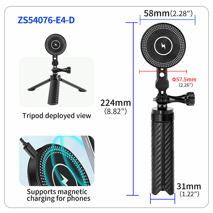 Aviation Aluminum Carbon Fiber Texture Damping Tripod, Quick-Open Portable Selfie Stick with Phone Mount, Desktop & Handheld Live Streaming Stand for Phone Camera DSLR Action Camera, 1/4  Screw Universal Mount