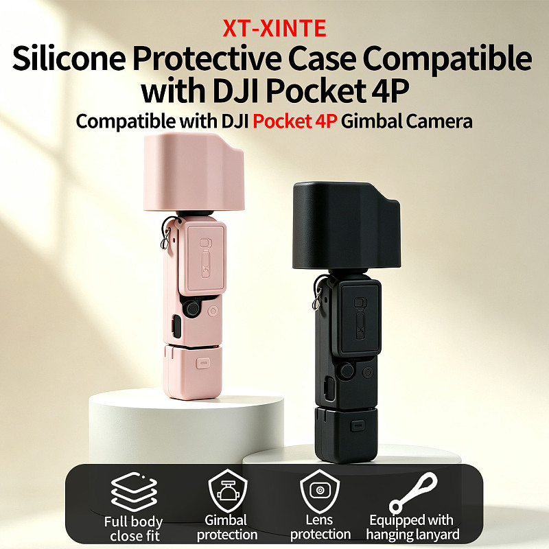 XT-XINTE Silicone Protective Case for DJI Pocket 4P, Snug Fit Soft Shell Cover, Anti-Drop Anti-Scratch Shockproof Skin, Full Access to Buttons & Charging Port, Built-in Lanyard Hole, Portable Carry Pocket Camera Guard