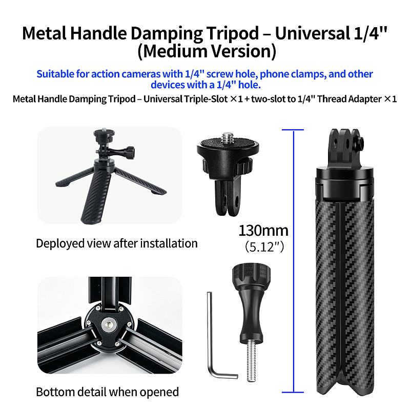 XT-XINTE Aviation Aluminum Carbon‑Fiber Texture Damping 3‑Slot Tripod, Portable Selfie Stick Stand For Camera Phone Live‑Stream