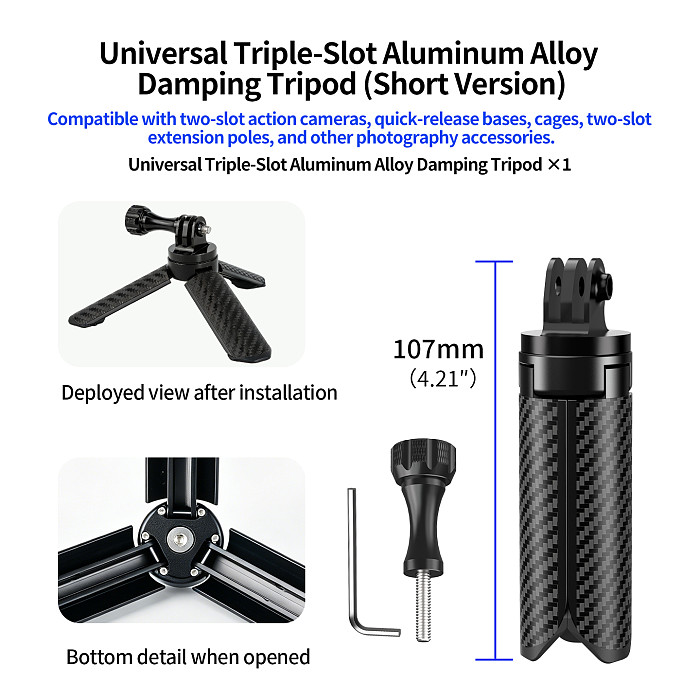 Carbon Fiber Texture Tripod Aluminum, Quick-Open Portable Selfie Stick, Desktop & Handheld Stand for Phone Camera