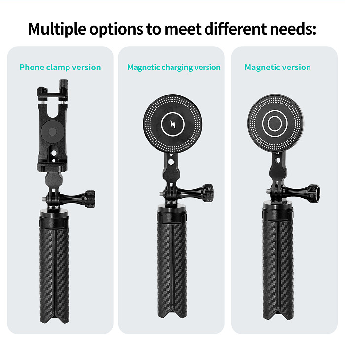 Aviation Aluminum Carbon Fiber Texture Damping Tripod, Quick-Open Portable Selfie Stick with Phone Mount, Desktop & Handheld Live Streaming Stand for Phone Camera DSLR Action Camera, 1/4  Screw Universal Mount