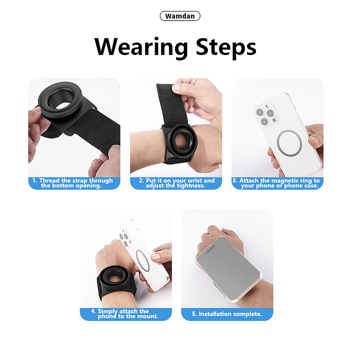 Wrist Magnetic Phone Mount, Rotatable For MagSafe Arm Holder, Portable Hands-Free Lazy Stand for Cycling Riding Running, Adjustable Wrist Strap Phone Bracket for Delivery Drivers Motorcycle Scooter, Universal Smartphone Wrist Mount