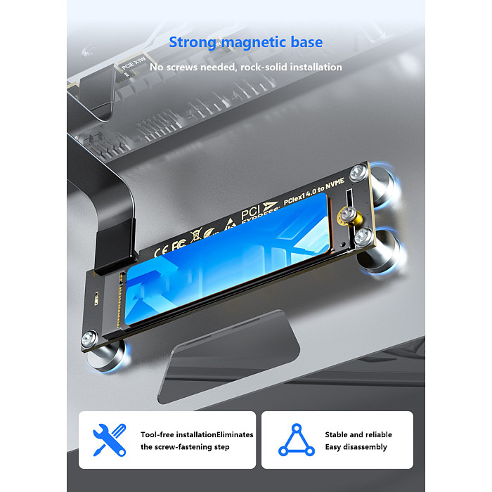 PCIe 4.0 x1 to NVMe M.2 SSD Magnetic Extension Cable, PCIe 3.0 x4 Adapter Riser Card