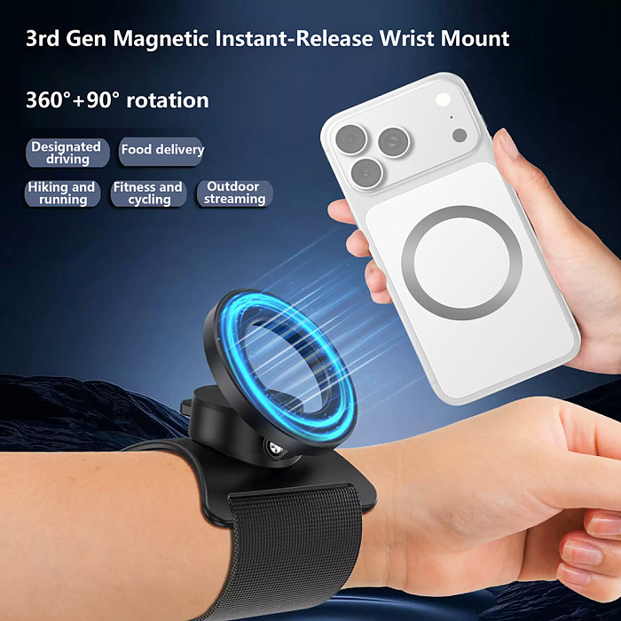Strong Magnetic Multi-Angle Rotatable Foldable Wrist Phone Mount For Delivery Driver Navigation Cycling Streamer Running Phone Holder