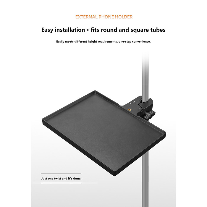 Phone Live Streaming Stand with Sound Card Tray For Camera Tripod with Microphone Holder & Accessory Shelf, Outdoor Mount Bracket