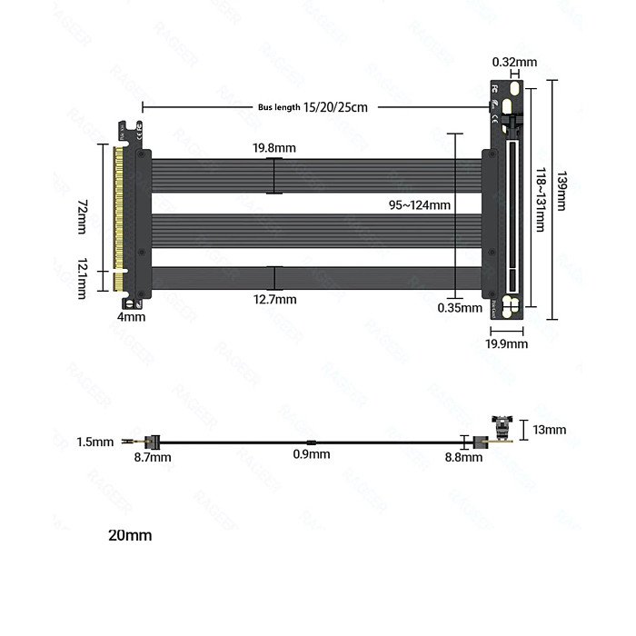 PCIe 5.0 x16 GPU Riser Cable, RTX 5090 Vertical Mount Bracket Extension Cable, A4 ITX Double Reverse Riser