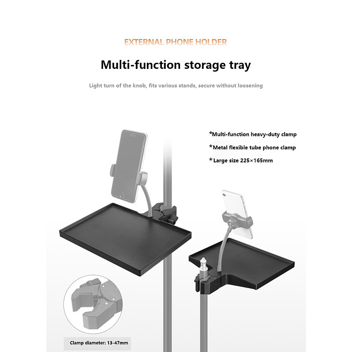 Phone Live Streaming Stand with Sound Card Tray For Camera Tripod with Microphone Holder & Accessory Shelf, Outdoor Mount Bracket