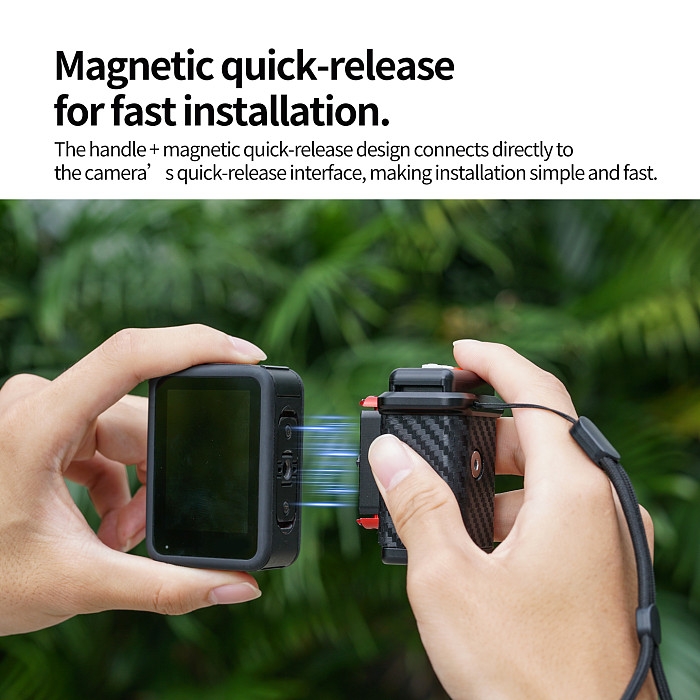 Compatible-Bluetooth Remote Control Handle for Action Camera, Carbon Fiber Street Photography Grip, Magnetic Quick Release, 10M Range, Anti-Slip Leather, 1/4  Thread, for DJI Osmo Action 6/5/4, Insta360 X5/4/3, Ace Pro 2, GoPro 13/12/11, Vlog Outdoor Shooting