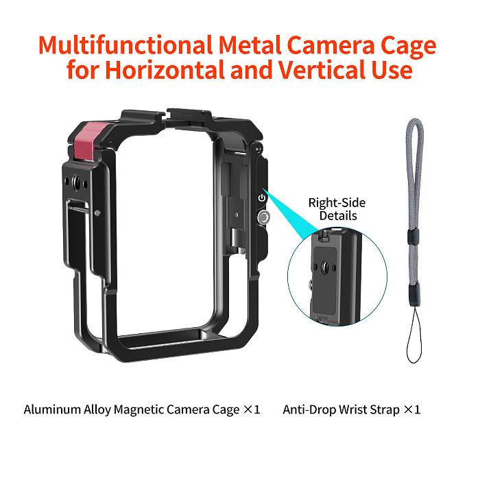 Camera Cage for DJI Osmo 360 II, 1/4  Thread Cold Shoe Mount, Horizontal Vertical Quick Release, Lightweight Protective Frame for Cycling Vlog