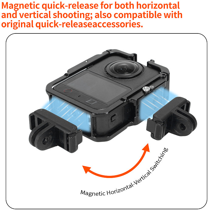 Camera Cage for DJI Osmo 360 II, 1/4  Thread Cold Shoe Mount, Horizontal Vertical Quick Release, Lightweight Protective Frame for Cycling Vlog