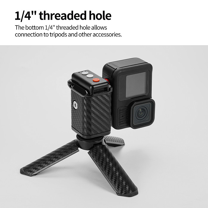 Compatible-Bluetooth Remote Control Handle for Action Camera, Carbon Fiber Street Photography Grip, Magnetic Quick Release, 10M Range, Anti-Slip Leather, 1/4  Thread, for DJI Osmo Action 6/5/4, Insta360 X5/4/3, Ace Pro 2, GoPro 13/12/11, Vlog Outdoor Shooting