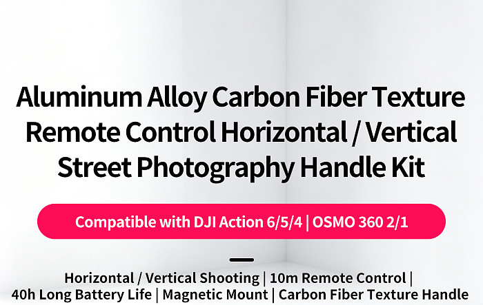 Compatible-Bluetooth Street Photography Handle for DJI Action 6/5/4/3 & Osmo 360, Magnetic Quick Release, 10M Remote Control, Carbon Fiber Anti-Slip Grip