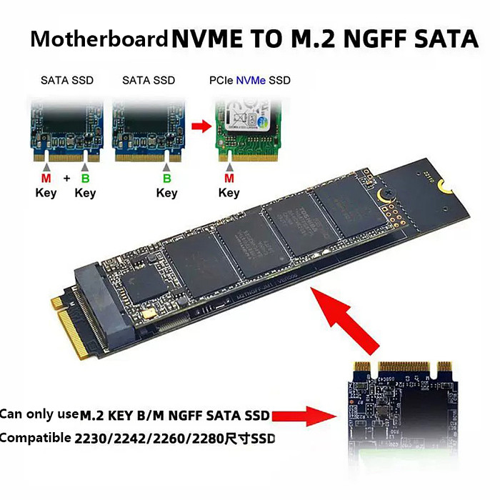 M. 2 B/M-KEY SATA NGFF SSD to motherboard M-KEY NVME expansion card PCI-E to NGFF