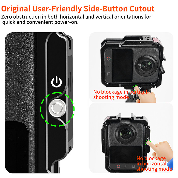 Camera Cage for DJI Osmo 360 II, 1/4  Thread Cold Shoe Mount, Horizontal Vertical Quick Release, Lightweight Protective Frame for Cycling Vlog