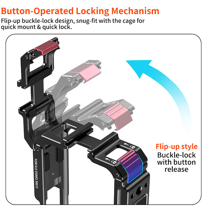 Camera Cage for DJI Osmo 360 II, 1/4  Thread Cold Shoe Mount, Horizontal Vertical Quick Release, Lightweight Protective Frame for Cycling Vlog