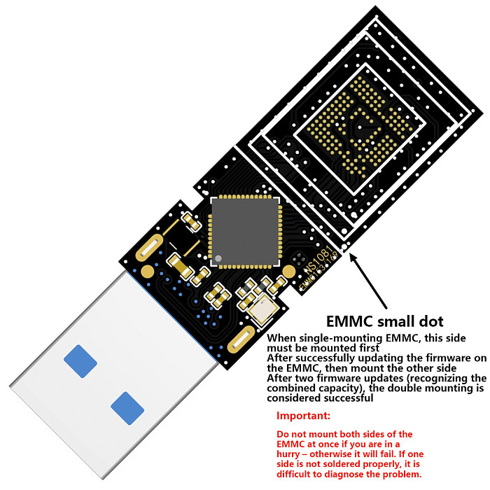 EMMC153/169 to USB 3.0 DIY Adapter Board, Dual Channel Dual Solder NS1081 Controller, High-Speed U-Disk PCB, BGA153 BGA169 Flash Memory Writer