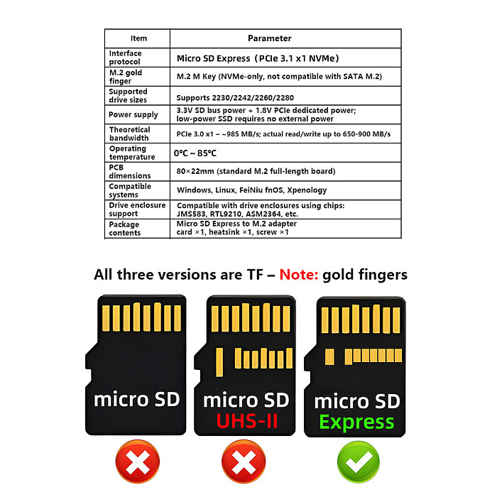 MicroSD Express to M.2 NVMe Adapter, SD Express 7.2, M.2 NVMe SSD Enclosure, Card Reader, Homolab