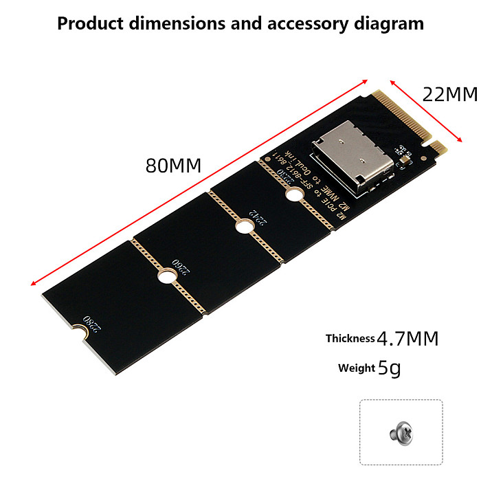 M.2 NVMe to OCuLink Female SFF-8612 Adapter, PCIe x4 Riser Card for U.2 SSD, Gen4, M-Key NVMe SSD Expansion Board