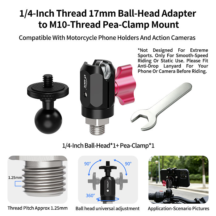 XT-XINTE 360° Universal Ball Head Action Camera Mount, Aluminum Alloy 3-Slot  Adapter, Mini Ballhead Photography Connector For Action Camera
