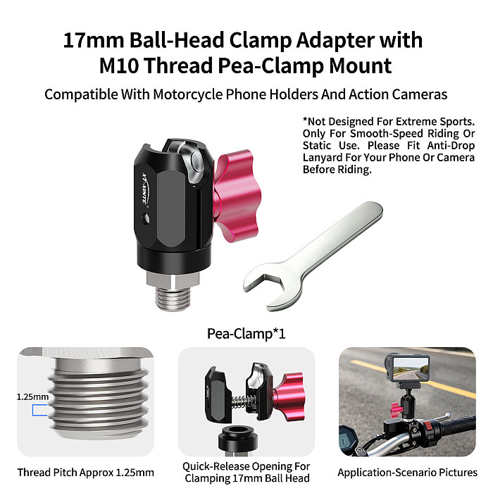 XT-XINTE 360° Universal Ball Head Action Camera Mount, Aluminum Alloy 3-Slot  Adapter, Mini Ballhead Photography Connector For Action Camera