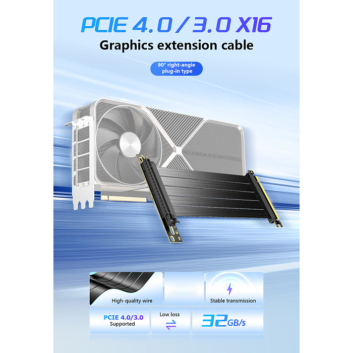 PCIe 4.0 x16 GPU Riser Cable, Vertical Mount Graphics Card Extension Cable, 90 Degree / 180 Degree Dual Reverse Gen4 Adapter for RTX 4060